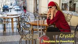  Presentation with traveler - Beautiful slide deck featuring woman-traveler-sitting backdrop and a tawny brown colored foreground