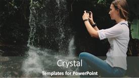  Presentation with waterfall woman - Slides enhanced with woman-traveler-stand-near-waterfall background and a gray colored foreground