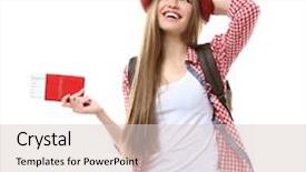  Presentation with ticket - Slide deck enhanced with woman traveler with passport background and a lemonade colored foreground