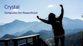  Presentation with asian - Slide set with woman traveling and feel free background and a sky blue colored foreground