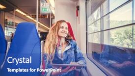  Presentation with public transport - PPT theme enhanced with woman traveling by public transport background and a  colored foreground