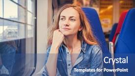  Presentation with public transport - Colorful presentation design enhanced with woman traveling by public transport backdrop and a  colored foreground