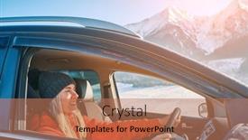  Presentation with winter driving - Presentation theme enhanced with woman-traveling-exploring-enjoying background and a coral colored foreground