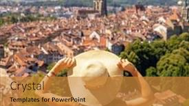  Presentation with switzerland - PPT layouts featuring woman-traveling-in-switzerland-berne background and a gold colored foreground