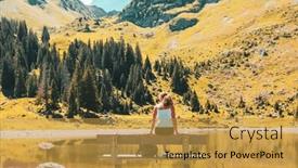  Presentation with mountain praise - PPT theme featuring woman-traveling-in-switzerland-lake background and a  colored foreground