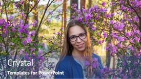  Presentation with beautiful spring flowers - Presentation theme having woman-travelling-in-altai-mountains background and a ocean colored foreground