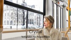  Presentation with tram - Theme consisting of woman travelling on a tram background and a coral colored foreground