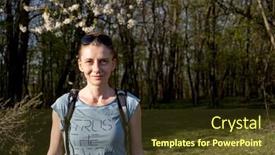  Presentation with trekking - Audience pleasing slide deck consisting of woman-trekking-alone-in-spring backdrop and a tawny brown colored foreground