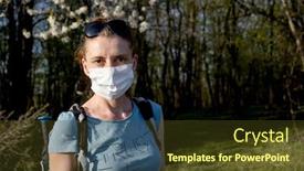  Presentation with trekking - Beautiful presentation theme featuring woman-trekking-alone-in-spring backdrop and a tawny brown colored foreground