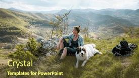  Presentation with trekking - Slide deck consisting of woman-trekking-in-summer-landscape background and a tawny brown colored foreground