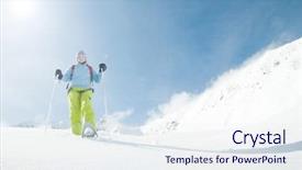  Presentation with pathways in winter - Audience pleasing slides consisting of woman trekking in winter mountain backdrop and a  colored foreground