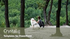  Presentation with trekking - Presentation theme featuring woman-trekking-with-a-dog background and a tawny brown colored foreground