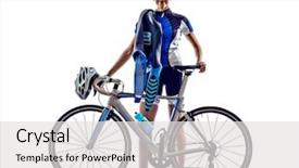  Presentation with ironman - PPT theme consisting of woman triathlon ironman athlete cyclist background and a light gray colored foreground
