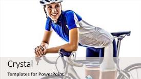  Presentation with ironman - Presentation theme enhanced with woman triathlon ironman athlete cyclist background and a light gray colored foreground
