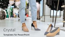  Presentation with shoes - Presentation theme consisting of woman-trying-on-shoes background and a light gray colored foreground