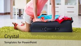  Presentation with clothing - Presentation design consisting of woman trying to fit all background and a  colored foreground