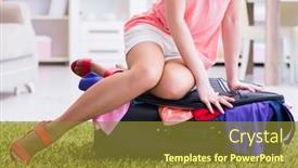  Presentation with womens fitness clothing - PPT layouts enhanced with woman-trying-to-fit background and a tawny brown colored foreground