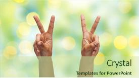  Presentation with parts - Cool new slide set with woman two hands showing victory backdrop and a mint green colored foreground