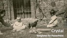  Presentation with chicks - Beautiful theme featuring woman two little children hen backdrop and a gray colored foreground