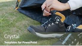  Presentation with camping - Slides enhanced with woman-tying-her-shoes background and a gray colored foreground