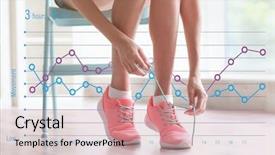  Presentation with home care - Presentation theme having woman tying shoelace at home graphic of training results health care and sport concept background and a coral colored foreground