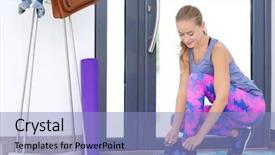  Presentation with sporty - PPT layouts consisting of woman tying shoelaces near door background and a  colored foreground