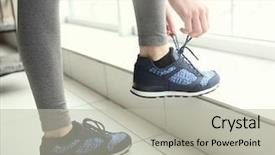  Presentation with shoe - Beautiful presentation theme featuring woman tying up running shoe backdrop and a mint green colored foreground