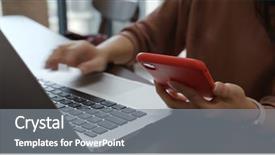  Presentation with computer - Amazing presentation theme having woman type on laptop computer backdrop and a gray colored foreground