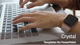  Presentation with type of research methodology - Cool new PPT theme with woman type on notebook computer backdrop and a dark gray colored foreground