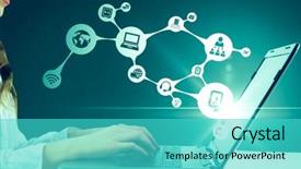  Presentation with technology - Colorful slides enhanced with woman-typing-on-her-laptop backdrop and a cyan colored foreground