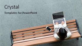  Presentation with laptop - Slide deck featuring woman typing on laptop computer background and a light gray colored foreground