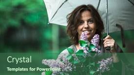  Presentation with under umbrella - Audience pleasing slide deck consisting of woman-under-an-umbrella backdrop and a ocean colored foreground