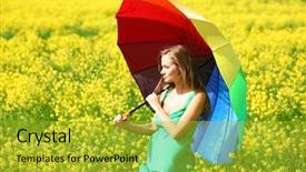  Presentation with under umbrella - Cool new presentation with woman under umbrella backdrop and a gold colored foreground