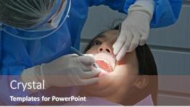  Presentation with treatment - Colorful presentation theme enhanced with woman-undergo-dental-scaling-treatment backdrop and a coral colored foreground