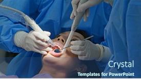  Presentation with treatment - Beautiful PPT theme featuring woman-undergo-dental-scaling-treatment backdrop and a ocean colored foreground