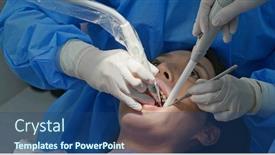  Presentation with treatment - Colorful PPT theme enhanced with woman-undergo-dental-scaling-treatment backdrop and a ocean colored foreground