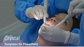  Presentation with woman in under wear - Colorful presentation theme enhanced with woman-undergo-dental-scaling-treatment backdrop and a ocean colored foreground