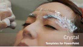  Presentation with woman in under wear - PPT theme having woman-undergo-eyebrow-microblading-permanent background and a coral colored foreground