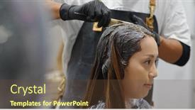  Presentation with wait - Colorful slides enhanced with woman-undergo-hair-color-dye backdrop and a tawny brown colored foreground