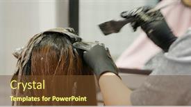  Presentation with hair color - Slide set having woman-undergo-hair-treatment background and a tawny brown colored foreground