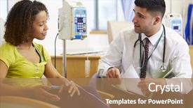  Presentation with chemotherapy - Presentation design featuring woman undergoing chemotherapy with doctor background and a coral colored foreground