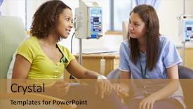  Presentation with chemotherapy - Presentation featuring woman undergoing chemotherapy with nurse background and a gold colored foreground