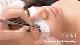  Presentation with young man and a woman - Audience pleasing presentation theme consisting of woman undergoing eyelash extensions procedure backdrop and a coral colored foreground