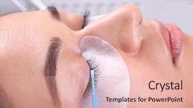  Presentation with lactation young woman breastfeeding - Presentation featuring woman undergoing eyelash extensions procedure background and a lemonade colored foreground