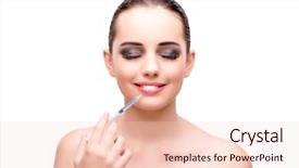  Presentation with surgery - PPT theme featuring woman undergoing plastic surgery isolated background and a lemonade colored foreground