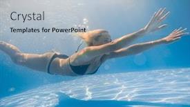  Presentation with swimming pool - Colorful slide deck enhanced with woman-underwater-at-the-swimming backdrop and a light blue colored foreground