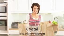  Presentation with grocery - Slides having woman unpacking shopping in modern background and a soft green colored foreground