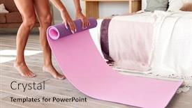  Presentation with exercise mat - Presentation theme enhanced with woman-unrolling-yoga-mat-before background and a soft green colored foreground
