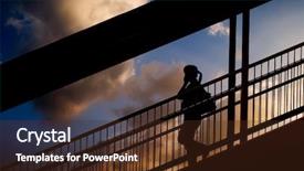  Presentation with stairway - Colorful presentation theme enhanced with woman use cellphone and walking backdrop and a tawny brown colored foreground