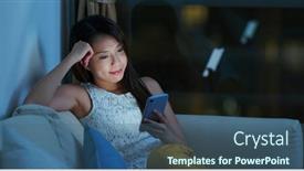  Presentation with online shopping - Audience pleasing slide deck consisting of woman use cellphone for online shopping at night backdrop and a ocean colored foreground